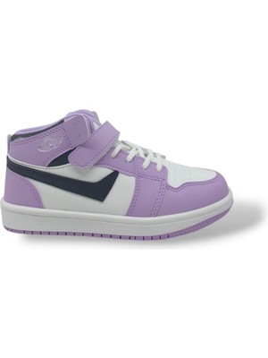 Lila Beyaz Siyah Bilekli Bantlı Çocuk Spor Ayakkabı