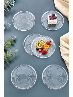 6 Lı Pasta Tabağı Seti - 6 Kişilik Lüks Cam Kek Pasta Takımı - Tatlı TABAĞI(16CM)