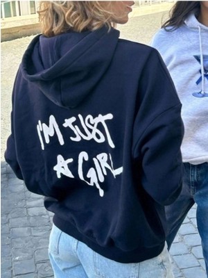 Afro Giyim Kadını'm Just A Girl Sırt Baskılı Kapşonlu Oversize Sweatshirt