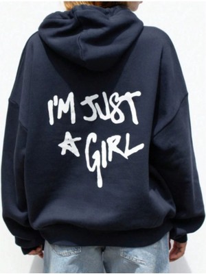 Afro Giyim Kadını'm Just A Girl Sırt Baskılı Kapşonlu Oversize Sweatshirt