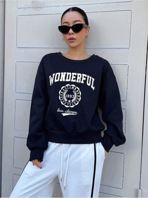 Afro Giyim  Wonderful 1893 Baskılı Oversize Bisiklet Yaka Sweatshirt