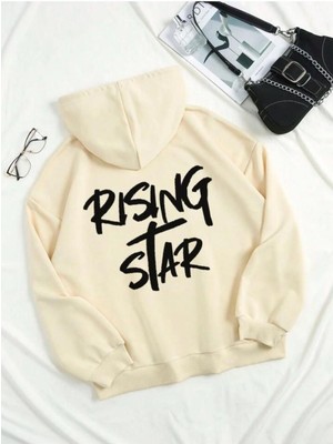 Afro Giyim  Rising Star Sırt Detay Baskılı Polar Kapüşonlu Sweatshirt