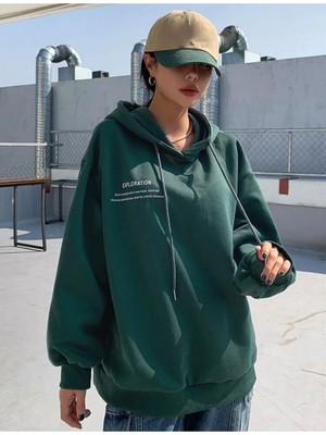 Afro Giyim Kadın Yeşil Exploration Baskılı Hoodie