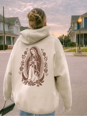 Afro Giyim  Sırt Mary Baskılı Oversize Hoodie