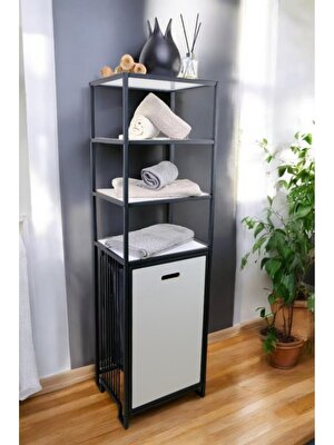 Digithome Metal Kirli Sepetli 4 Raflı Çok Amaçlı Banyo Düzenleyici Raf Organizer Siyah/beyaz – MRS-014 C1-1-369