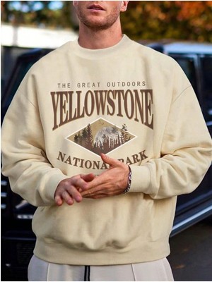 Afro Giyim  Yellowstone Baskılı Oversize Bisiklet Yaka Sweatshirt