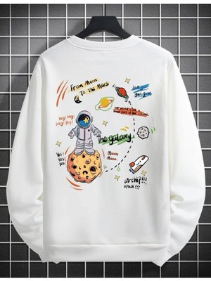 Afro Giyim  Gezegen Baskılı Oversize Bisiklet Yaka Sweatshirt