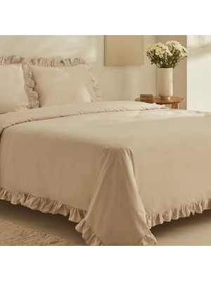 Karaca Home Pure Ruffle %100 Pamuk King Size Nevresim Takımı Ekru