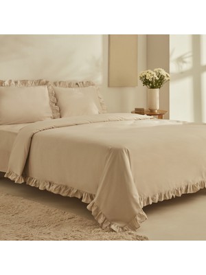 Karaca Home Pure Ruffle %100 Pamuk King Size Nevresim Takımı Ekru