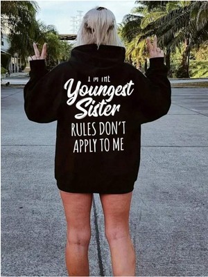 Afro Giyim  Youngest Sister Baskılı Oversize Hoodie