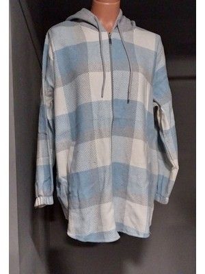 Wearon Kadın Ekose Oduncu Kumaş Kapüşonlu Fermuarlı Hırka Gömlek