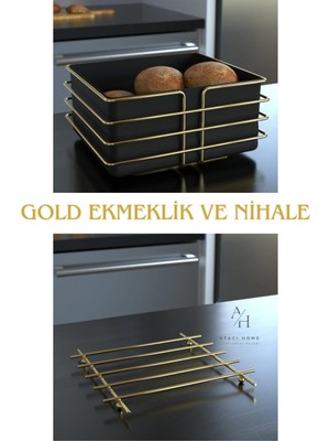 Atacı Lüx Paslanmaz Gold Altın Ekmek Sepeti ve Nihale Ekmeklik 2'li Set