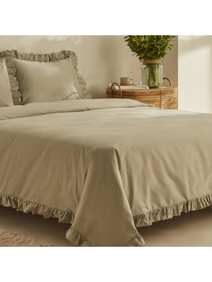 Karaca Home Pure Ruffle %100 Pamuk King Size Nevresim Takımı Adaçayı