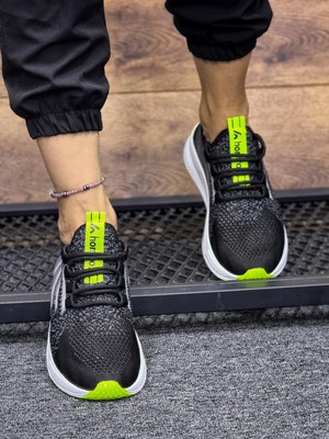 Bağcıklı Triko Unisex Spor Ayakkabı- Siyah Fosfor Sarı