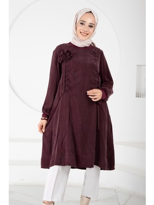 Gül Detaylı Qupra Kumaş Misswhence Bordo Tunik 34026