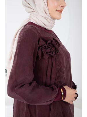 Gül Detaylı Qupra Kumaş Misswhence Bordo Tunik 34026