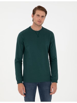 Pierre Cardin Erkek Zümrüt Regular Fit Bisiklet Yaka Basic Sweatshirt 50298968-VR055