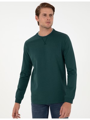 Pierre Cardin Erkek Zümrüt Regular Fit Bisiklet Yaka Basic Sweatshirt 50298968-VR055