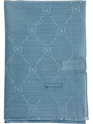 Vakko Pamuk Ipek Şal - Monogram - Gök Mavi