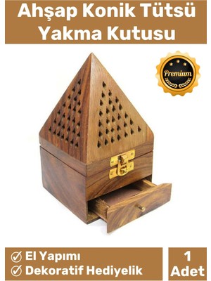 Premium Seri Taşınabilir El Yapımı Ahşap Dekoratif Konik Tütsü Yakma Kutusu