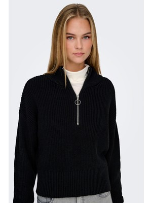 Only Onlfolly Pamuklu Regular Fit Yarım Fermuarlı Dik Yaka Örme Kazak Bayan Kazak 15334240