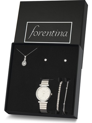 Forentina Zirkon Taşlı Kolye Küpe Bileklik Saat Hediye Set PS2419