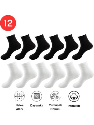 Mersella Pamuklu Yumuşak Karışık 12'li Karışık Renk Kadın Soket Çorap Pamuklu Çorap Dikişli