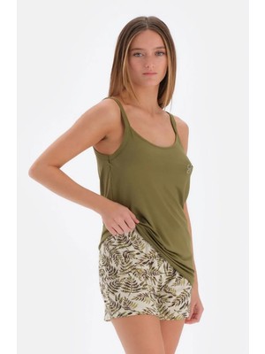 Eros 33592 Pamuklu Ip Askılı Kadın Şortlu Pijama Takımı Haki