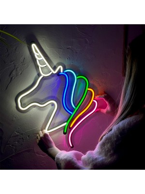 Tol Camp Unicorn Neon Duvar Dekoru - Modern ve Şık Metal Üzerine Neon Duvar Süsü, 40 cm x 49 cm