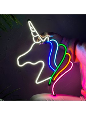 Tol Camp Unicorn Neon Duvar Dekoru - Modern ve Şık Metal Üzerine Neon Duvar Süsü, 40 cm x 49 cm