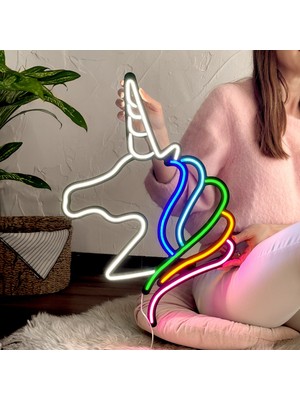 Tol Camp Unicorn Neon Duvar Dekoru - Modern ve Şık Metal Üzerine Neon Duvar Süsü, 40 cm x 49 cm