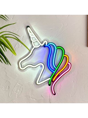 Tol Camp Unicorn Neon Duvar Dekoru - Modern ve Şık Metal Üzerine Neon Duvar Süsü, 40 cm x 49 cm