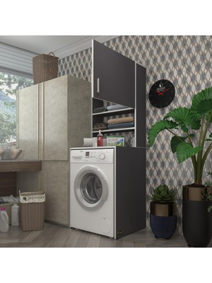 Kenzlife  Çamaşır Makinesi Dolabı Iffe Lundberg Gri 180*066*55-20 Banyo Kapaklı Arkalıksız