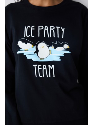 Ice Party Siyah Pantolon Pijama Takımı