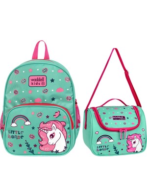Niss Store Little Horse Unicorn Lisanslı Kombin Anaokul Kreş Sırt Çantası ve Termal Beslenme Çantası