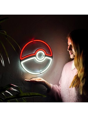 Tol Camp Poketopu (Pokeball) Neon Duvar Süsü- Modern ve Şık Metal Üzerine Neon (Led) Tabela | 30 cm x 30 cm