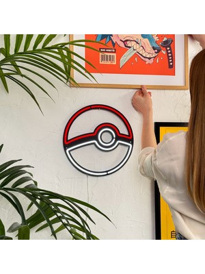 Tol Camp Poketopu (Pokeball) Neon Duvar Süsü- Modern ve Şık Metal Üzerine Neon (Led) Tabela | 30 cm x 30 cm