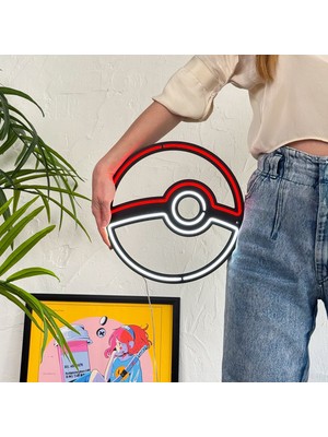 Tol Camp Poketopu (Pokeball) Neon Duvar Süsü- Modern ve Şık Metal Üzerine Neon (Led) Tabela | 30 cm x 30 cm