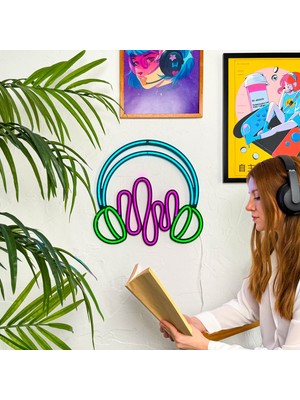 Tol Camp Kulaklık (Headphone) Neon Duvar Dekoru, Tabelası - Modern ve Şık Metal Üzerine Neon Süs | 46 cm x 44.5 cm