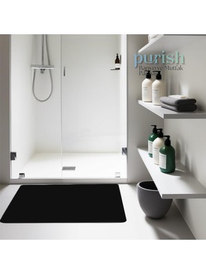 Purish Su Emici, Kaydırmaz Tabanlı, Yıkanabilir Diatom Banyo ve Abdest Paspas 60 x 40 cm - Siyah