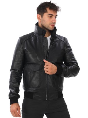 Yakası Peluşlu Model Deri Mont Siyah Renk