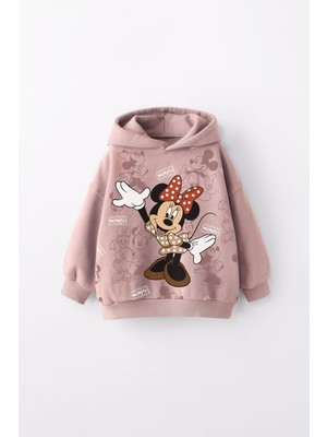 Miniko Kids Kız Çocuk Minnie Baskılı Kapüşonlu Manşetli Sweatshirt