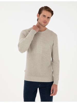 Pierre Cardin Erkek Kum Melanj Slim Fit Bisiklet Yaka Yün Karışımlı Triko Kazak 50296457-VR123