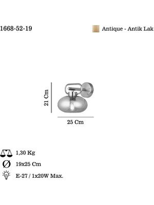 Lucea Rolan Antık Lak Aplık 1 x E27