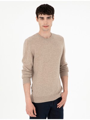 Pierre Cardin Erkek Vizon Melanj Slim Fit Bisiklet Yaka Kaşmir Triko Kazak 50303471-VR174