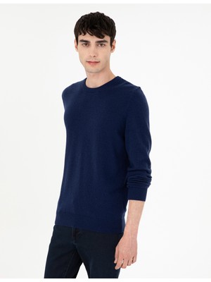 Pierre Cardin Erkek Lacivert Slim Fit Bisiklet Yaka Kaşmir Triko Kazak 50303471-VR033