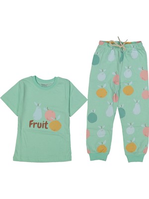 Kız Çocuk Su Yeşili Meyve Baskılı Pijama Takımı - 1013842