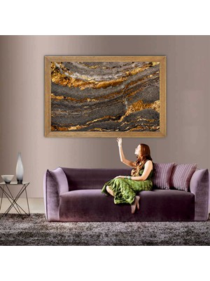 Lioncraft Mermer Desenli Tablo, Çerçeveli Cam Tablo 30 x 45 cm