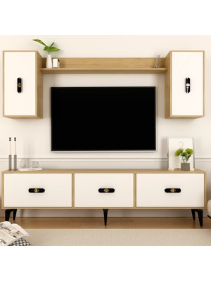 Demonte Decor Hira 180 cm Tv Ünitesi Takımı Safirmeşe-Beyaz