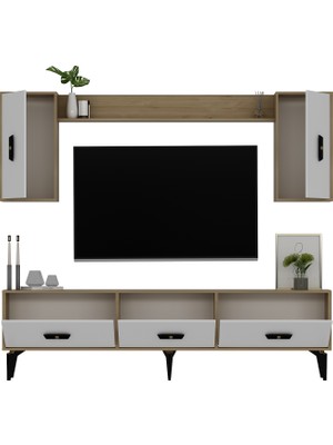 Demonte Decor Hira 180 cm Tv Ünitesi Takımı Safirmeşe-Beyaz